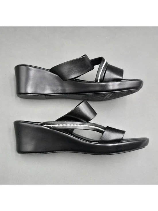 Italian Shoemakers Remus Black Slide Sandals Size 7 M Crystal Trim Wedge Heel - Picture 5 of 8